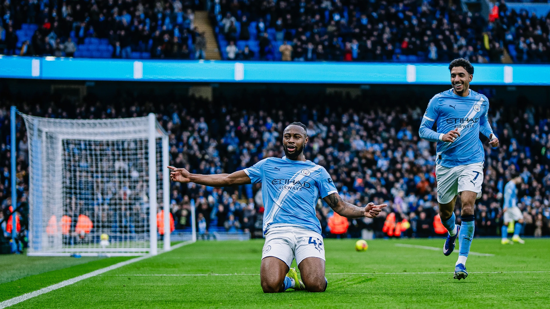 Fans applaud Antoine Semenyo as he scores for Man City once more, his third goal in four games.